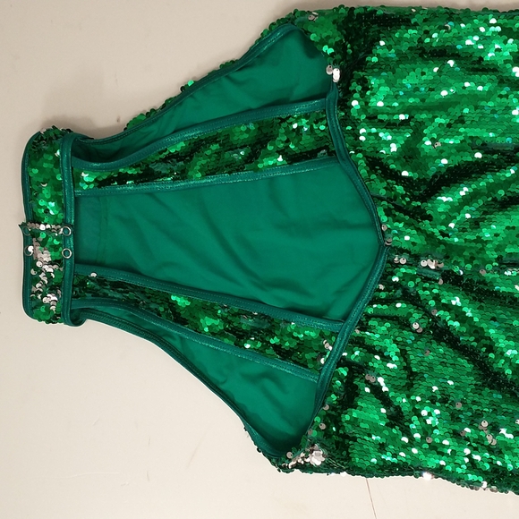 Sexy Emerald Green Sequin Mini Dress Dance Costume XXL Sparkley Bright USA Made - Picture 11 of 12